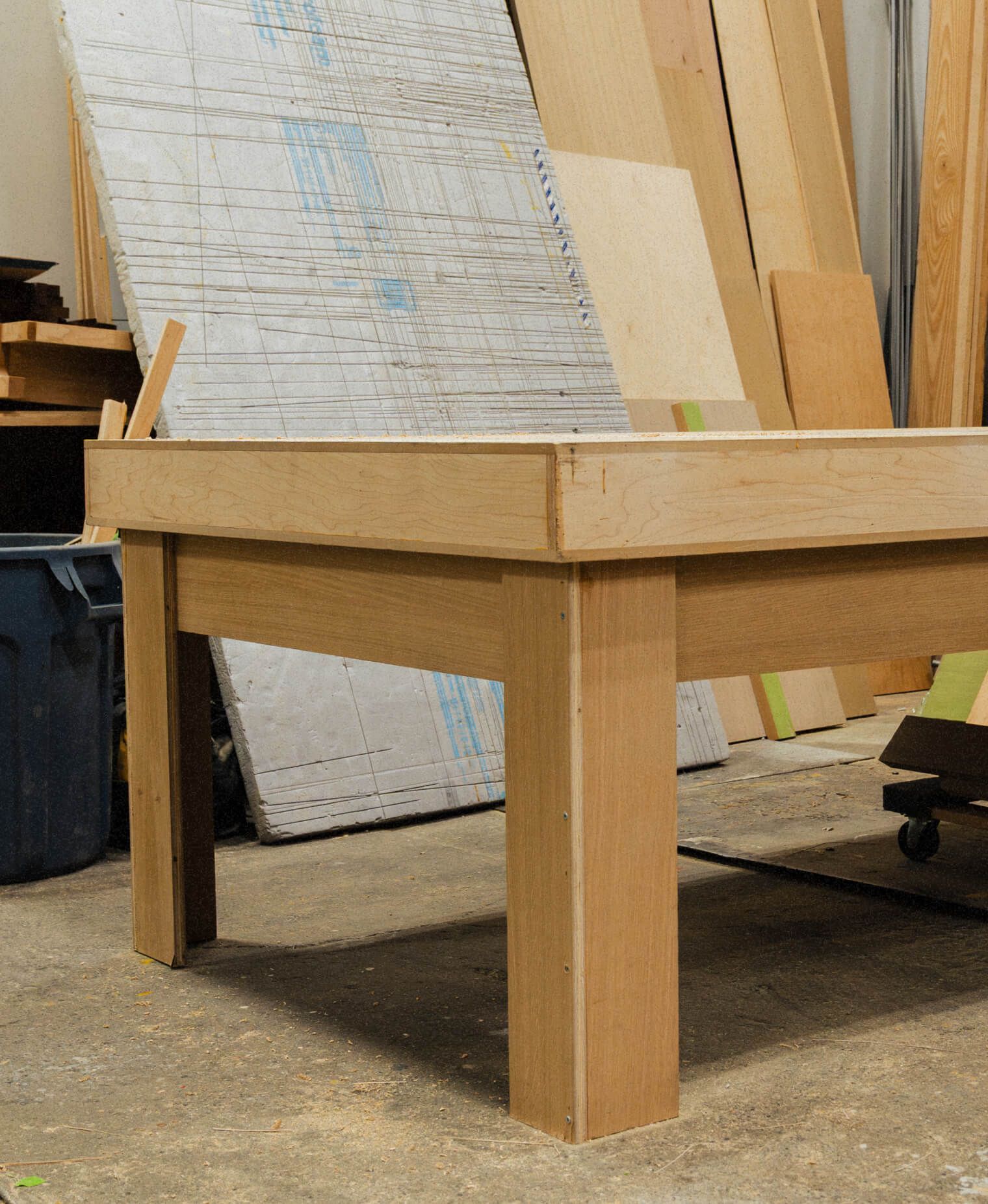 A solid wood base in progress in the shop